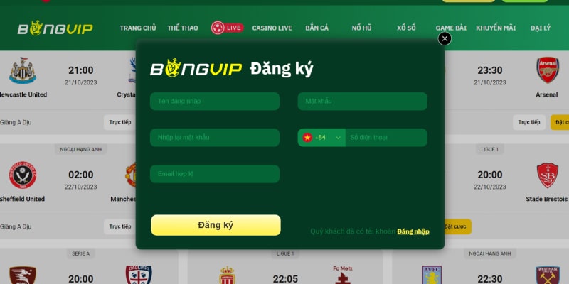 Biểu mẫu đăng ký tài khoản Bongvip